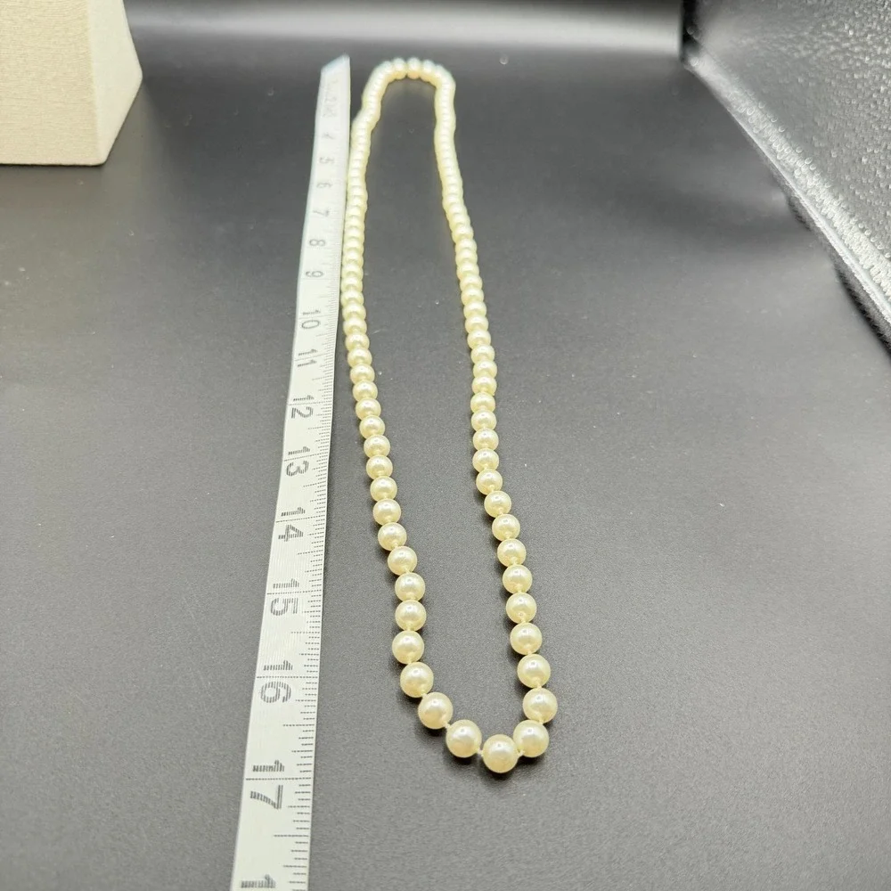 Cream Faux Pearl Beaded Long Necklace Coquette Bridal Layering Statement Gift
